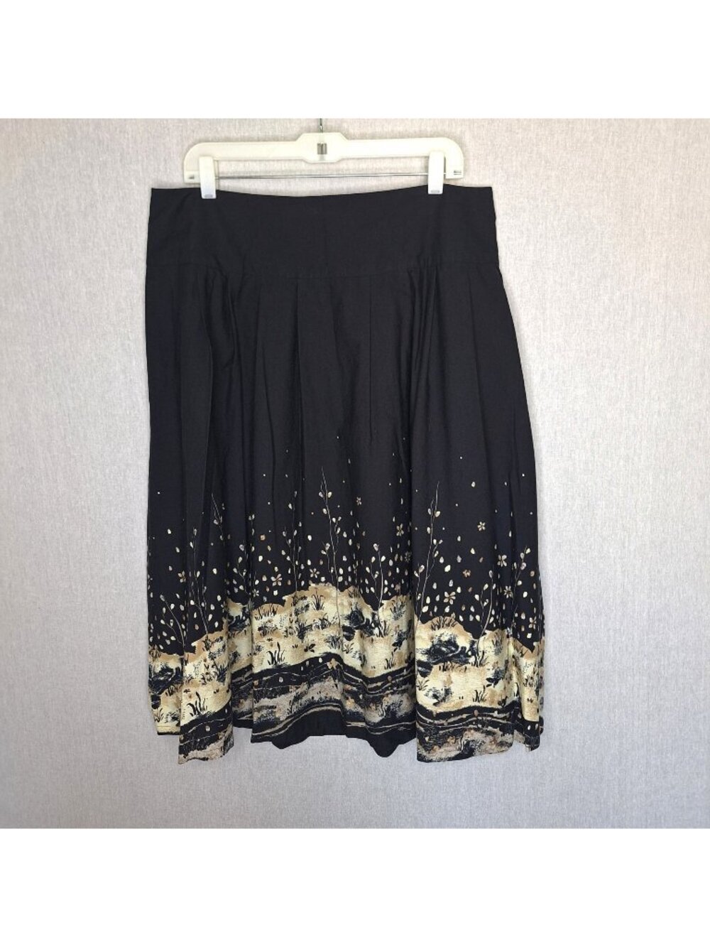 💙 Covington Pleated Border Print Midi Full Skirt Size 16 Lined Boho Cottage Pre